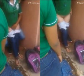 Encuentran a colegiala cogiendo atras del colegio