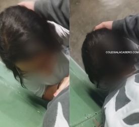 Se esconden en el salon del colegio para que ella le chupe la verga